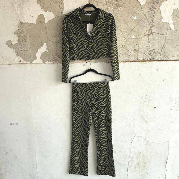 Zara Zebra Print Two Piece Set Crop Top + Flare Pants NWT Women S Y2K Streetwear - Picture 2 of 10